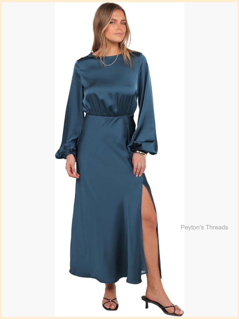 Long Sleeve Midi Dress With Boat Neck And Side Zip